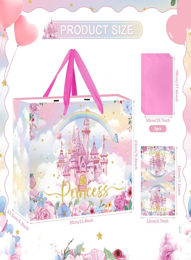 Woosytoo Princess Gift Bag Floral Prince Princess Birthday Party Favor Bag with Card and Princess Wrapping Paper Pink Castle Treat Candy Gift Wrap Paper Bag for Girls Birthday Princess Theme Baby Shower Party - Image 2